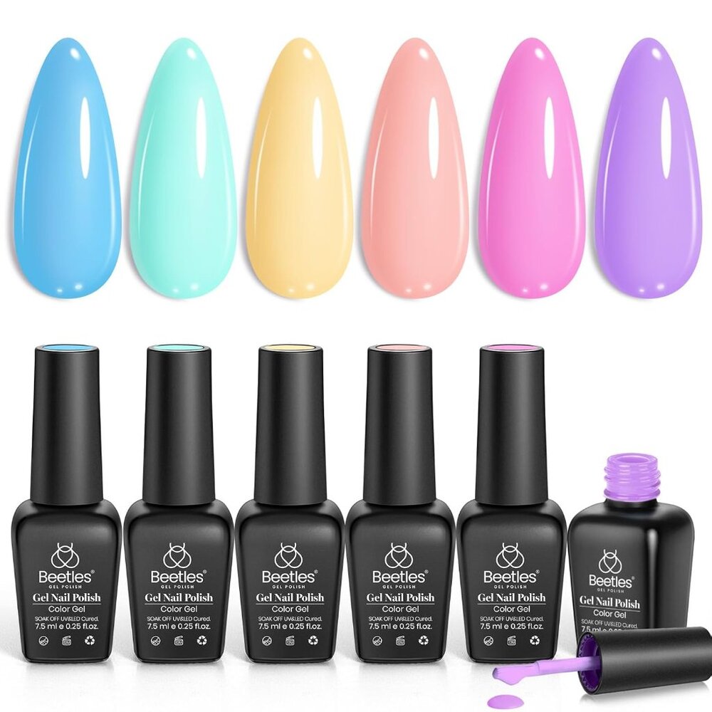Beetles Pastel Gel Nail Polish Set, 6 Colors Unicorn Collection Blue Yellow Pink